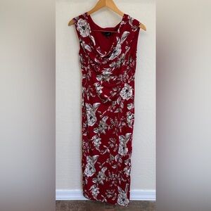 Connected Apparel Petite Red Floral Drape Neck Sleeveless midi Dress Size 6